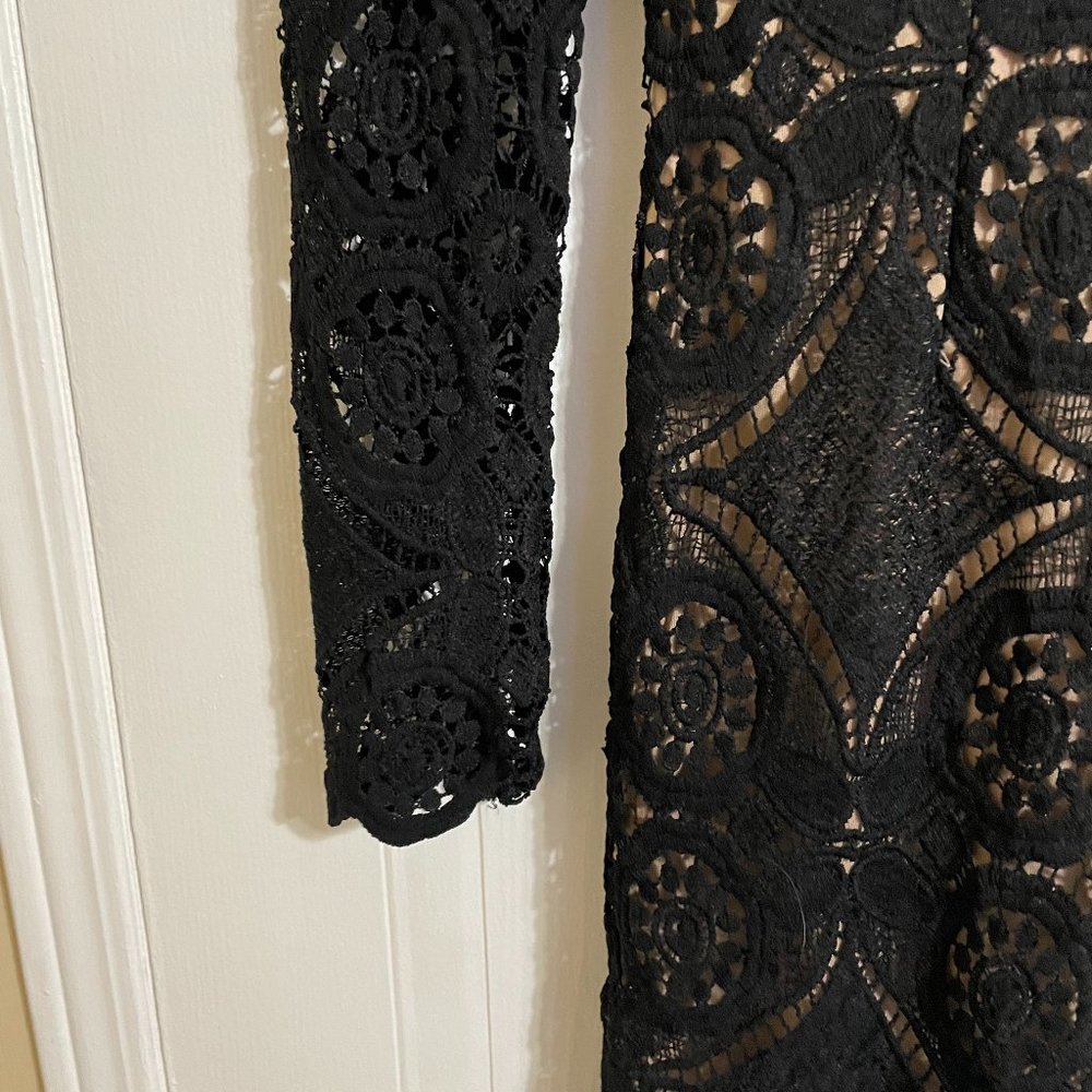 Love Triangle Black Lace Long Sleeve V-Neck Mini Dress - Picture 4 of 15